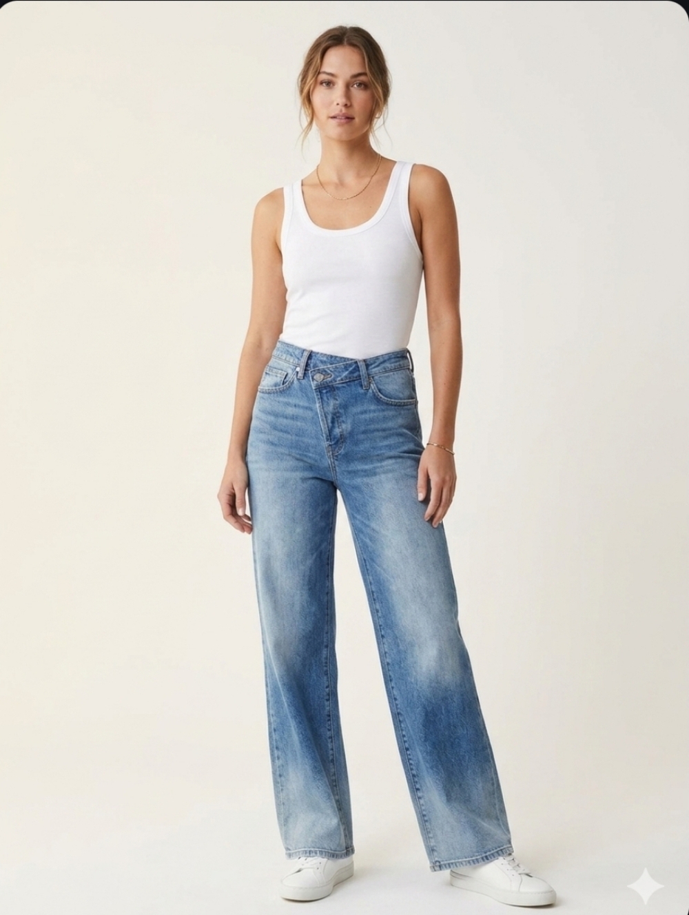 BlankNYC High Rise Wide Leg Jeans Curved  Button Fly Blue Denim 26 Nwt